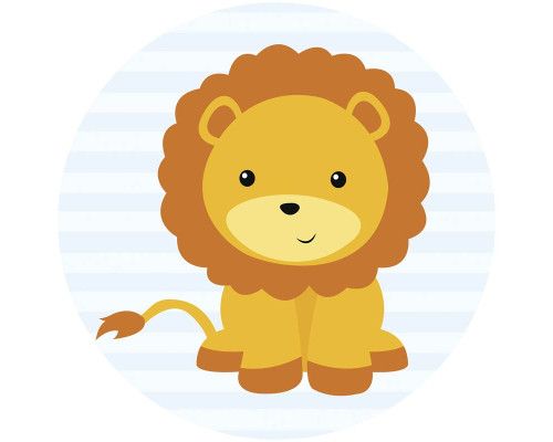 Schattige leeuw afgebeeld op een behangcirkel, ideaal voor de babykamer met dieren als thema.