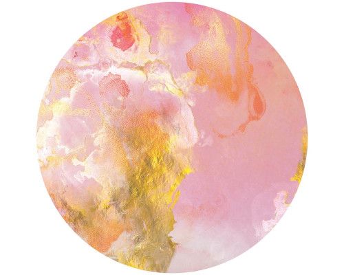 Roze en gouden marmer behangcirkel met een luxe uitstraling.