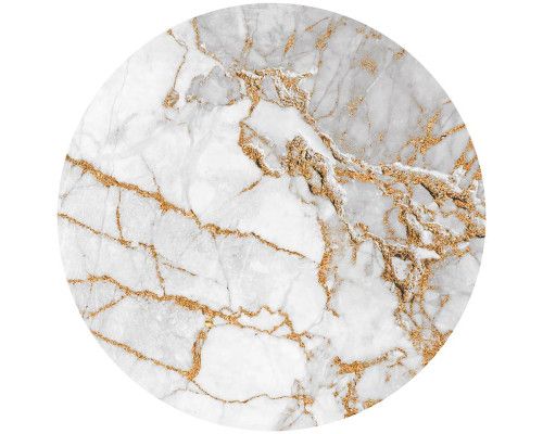 Luxe marmer behangcirkel met witte en gouden lijnen voor een industrieel effect.