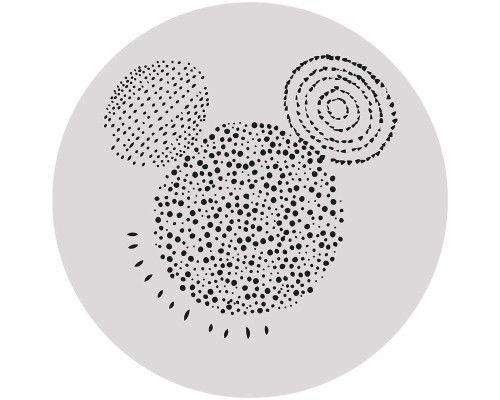 Behangcirkel van Mickey Mouse in stipple-art stijl, met gedetailleerde stippen die zijn iconische gezicht vormen.