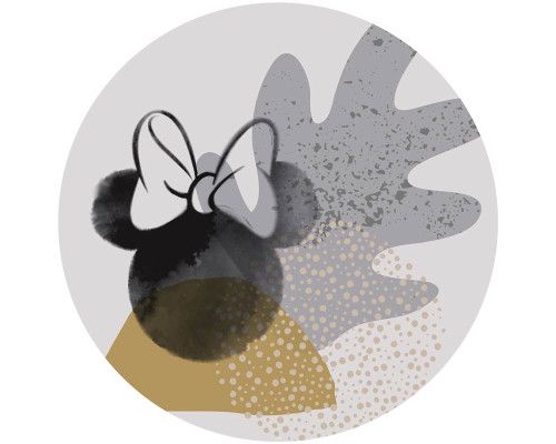 Minnie Mouse in loop-art stijl, afgebeeld op een Disney behangcirkel.