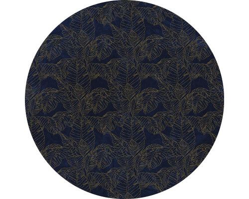 Royal blauwe bladeren met gouden accenten op een stijlvolle muurcirkel.