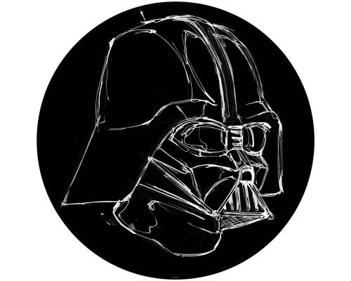 Darth Vader in inktstijl, afgebeeld op een Star Wars behangcirkel.