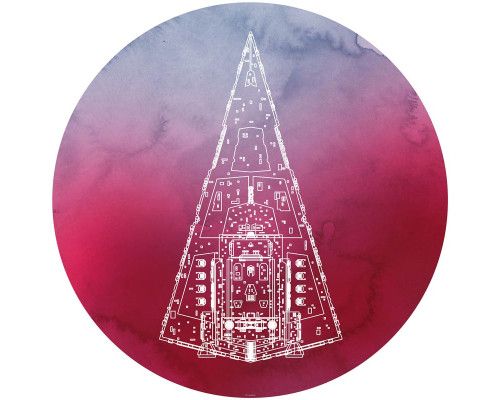 Star Destroyer uit Star Wars, indrukwekkend afgebeeld op een behangcirkel.