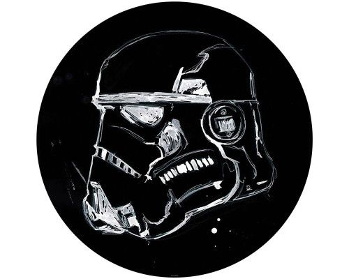 Stormtrooper in inktstijl, afgebeeld op een Star Wars behangcirkel.