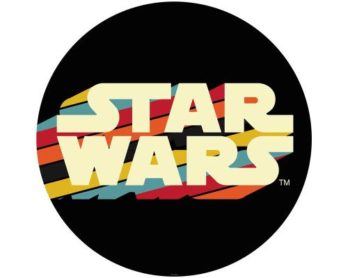 Star Wars typeface logo, iconisch weergegeven op een behangcirkel.
