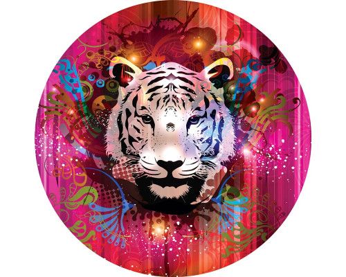 Een tijger afgebeeld in kunststijl op een unieke behangcirkel voor dierenliefhebbers.
