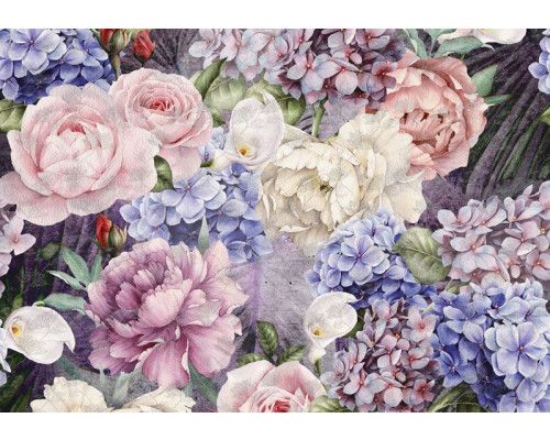 Schilderij bloemen fotobehang, natuurlijke kleuren en abstract design.