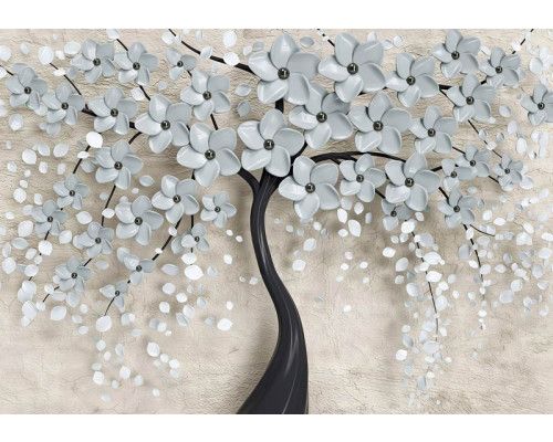 Abstract bloemenboom fotobehang, kleurrijk en modern design.