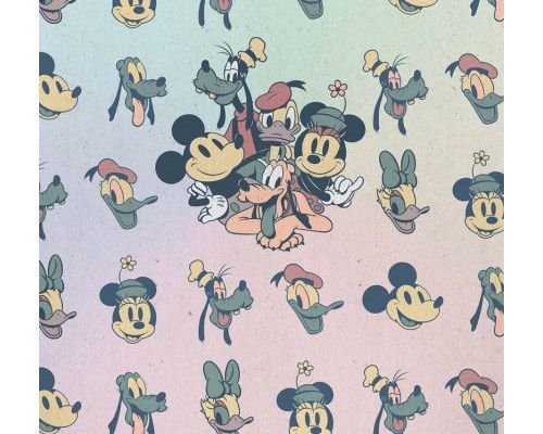 Donald Duck en Mickey Mouse fotobehang met een retro design, ideaal voor een nostalgische kamer.