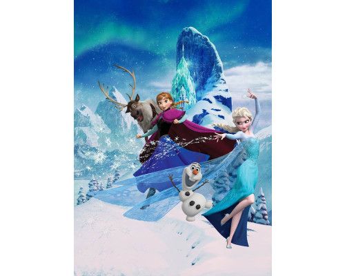 Frozen fotobehang met Elsa's magie, omringd door sneeuwvlokken, ideaal voor een winterthema kamer.