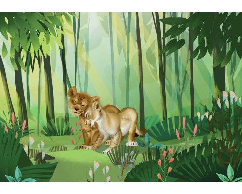 Lion King jungle Simba fotobehang, ideaal voor een avontuurlijke kinderkamer.