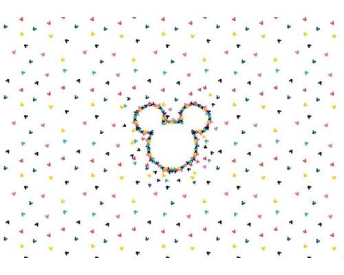 Mickey Mouse fotobehang met kleurrijke scènes, ideaal voor een vrolijke kamer.