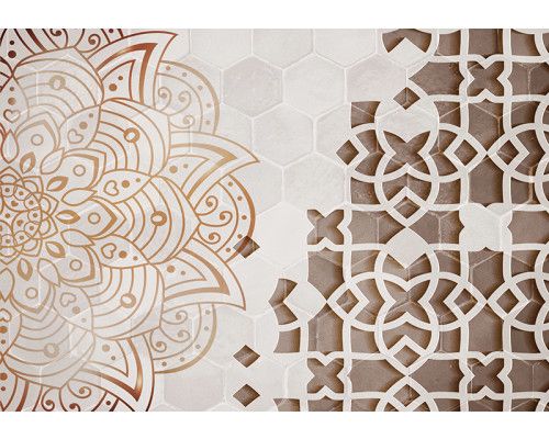 Fotobehang, 3D Mandala Ornament Bruin Abstract