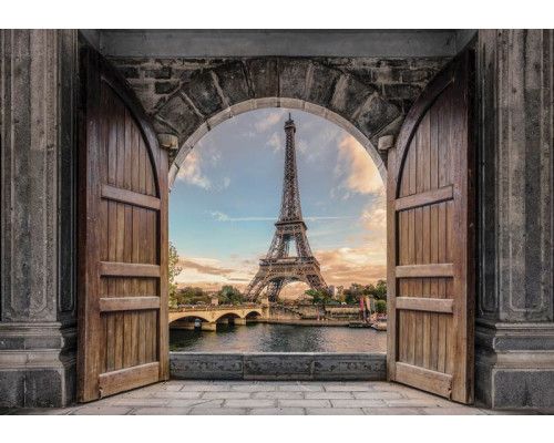 Fotobehang van een 3D uitzicht op de Eiffeltoren in Parijs, variant 1.