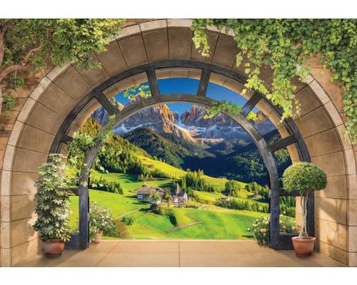 Fotobehang van een 3D uitzicht op Tirol bergen, met een schilderachtig landschap.