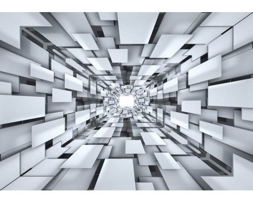 Fotobehang van een abstracte 3D tunnel, met een futuristische en moderne stijl.