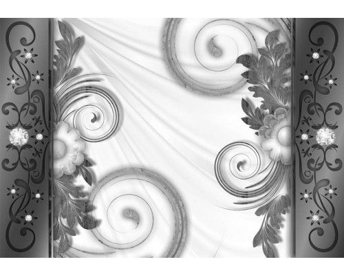 Abstracte bloemen, weergegeven op een fotobehang met geometrische vormen en moderne kunst.