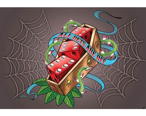 Alchemie graffiti met zilveren dobbelstenen, fotobehang met een mysterieuze en stoere uitstraling.