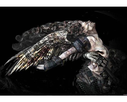 Vrouwelijke schedel en alchemie kunst, fotobehang met een donkere, gotische sfeer.