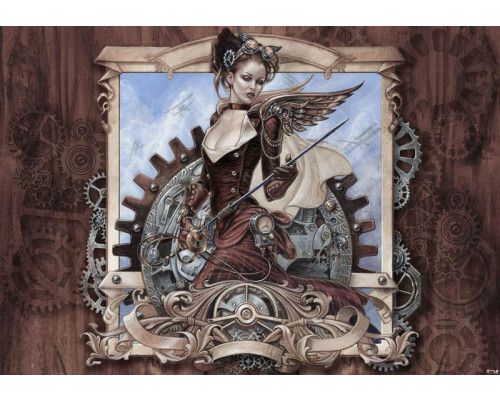 Sepia vrouw in steam-punk stijl, fotobehang met een vintage en donkere sfeer.