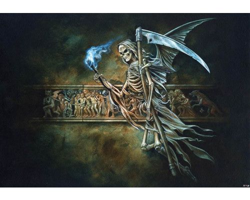 De weg naar de hel, fotobehang met schedels en donkere alchemie kunst.