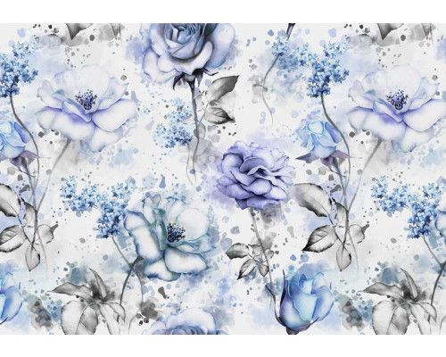 Aquarel bloemen fotobehang van blauwe rozen, romantisch en verfijnd.