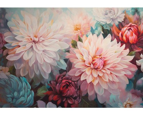 Fotobehang met verfijnde aquarel bloemen in zachte tinten en vloeiende penseelstreken.