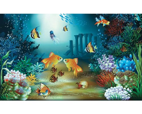Aquarium fotobehang voor kinderkamers met zee dieren.