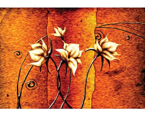 Artistieke bloemen, abstract kunstfotobehang met een schilderijachtige uitstraling.