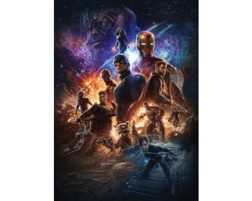 Fotobehang Avengers Battle of Worlds, episch gevecht tussen Marvel-helden.