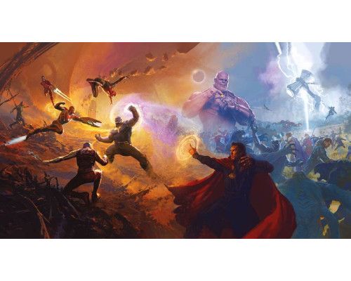Fotobehang Avengers epic battles, gevecht tussen twee werelden in Marvel.