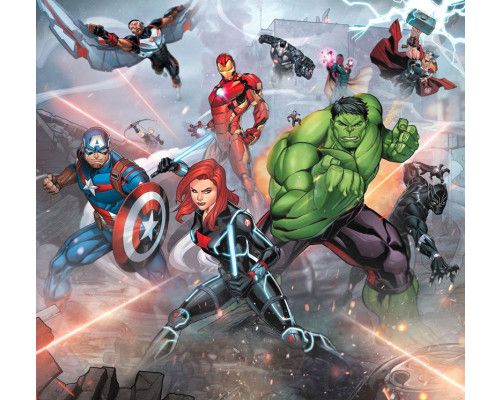 Fotobehang Avengers street revenge, actievolle scène met Marvel-karakters.