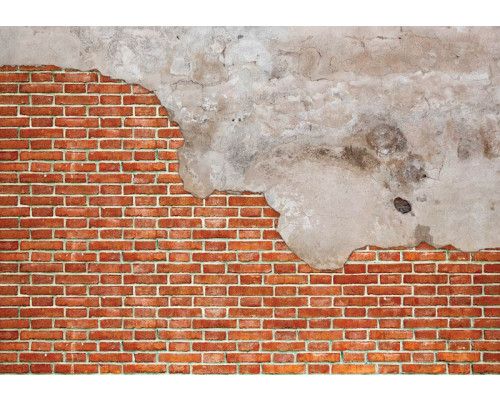Fotobehang van bakstenen muren met beton en rode tinten.