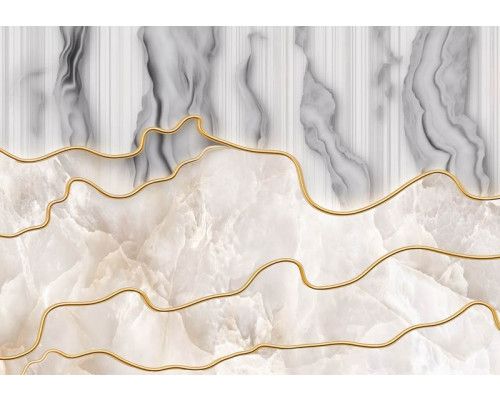 Fotobehang van beige en grijs marmer met gouden abstracte details, voor een moderne inrichting.