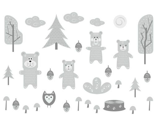 Fotobehang van beren in het bos, ontworpen voor babykamers.