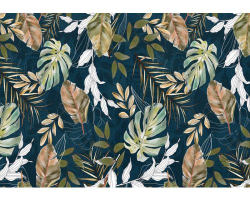 Tropische bladeren van jungleplanten komen tot leven op dit fotobehang, met een weelderige en groene uitstraling.