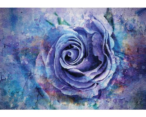 Blauwe roos in schilderstijl op fotobehang, mysterieus en betoverend.