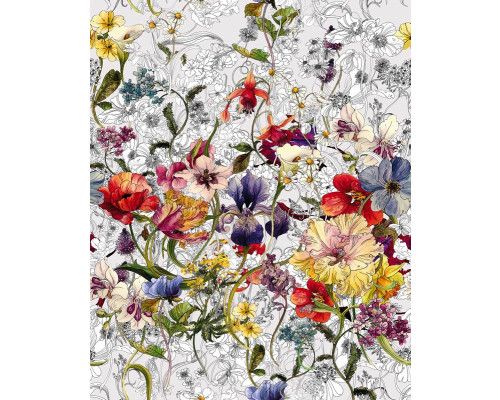 Abstracte bloemen en flora komen tot leven in dit kunstzinnige fotobehang, ideaal voor een moderne, unieke ruimte.