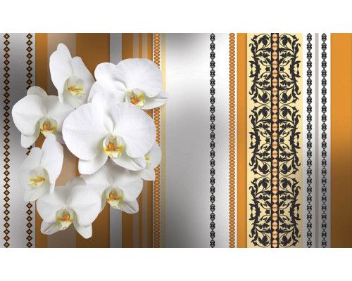 Oranje bloemenpatroon, abstract weergegeven op een fotobehang voor een warme en levendige sfeer.