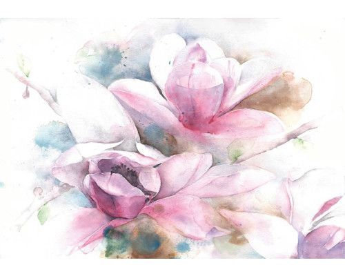 Fotobehang met bloemen in schilderstijl, kunstzinnig en kleurrijk.