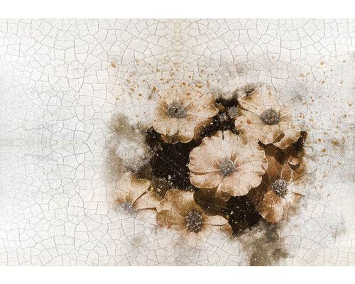 Fotobehang met 3D-effect bloemen die uit de betonnen muur lijken te komen, modern en stijlvol met een ruwe textuur.