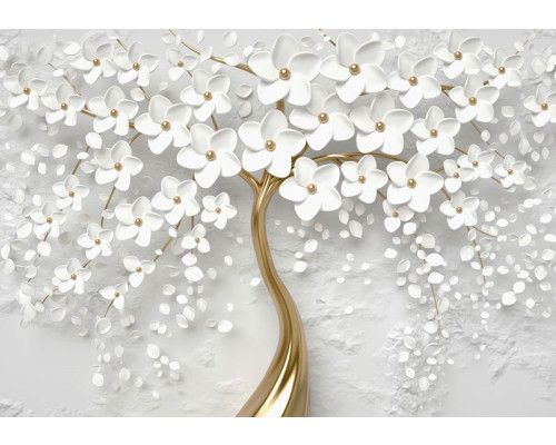 Fotobehang van een abstracte bloemenboom, kleurrijk en artistiek.