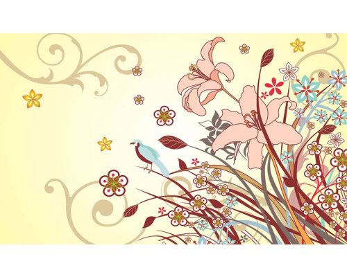 Fotobehang van een kunstzinnig bloemenpatroon, met kleurrijke abstracte vormen, perfect voor een unieke kamer.