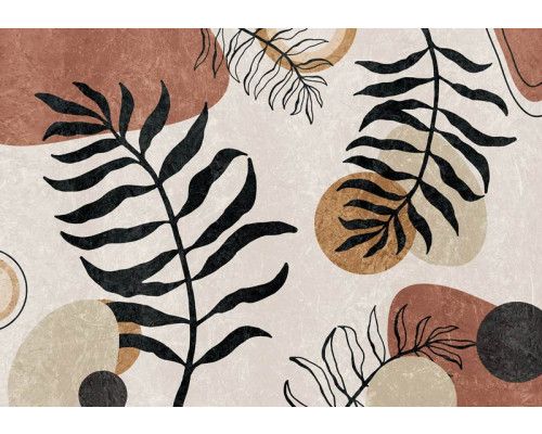 Bohemian bladeren in een dromerige, natuurlijke stijl op dit fotobehang, met een unieke en artistieke uitstraling.