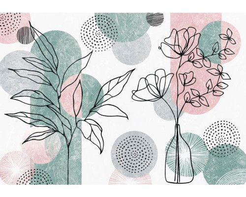 Bohemian line-art kunstwerken met botanische elementen, in een minimalistische stijl op dit fotobehang.