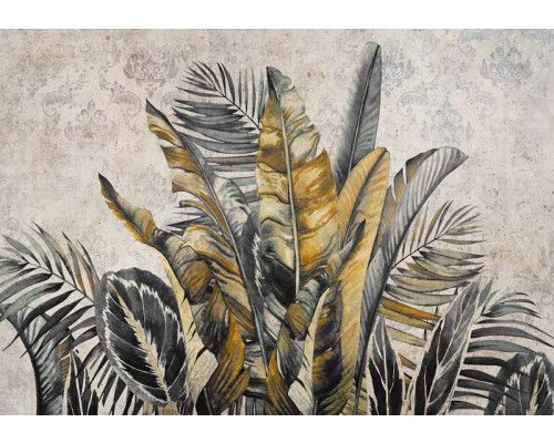 Fotobehang van botanische jungle bladeren in pracht, op vliesbehang voor een natuurlijke look.