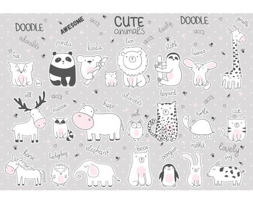 Fotobehang van schattige dieren, ideaal voor babykamers.