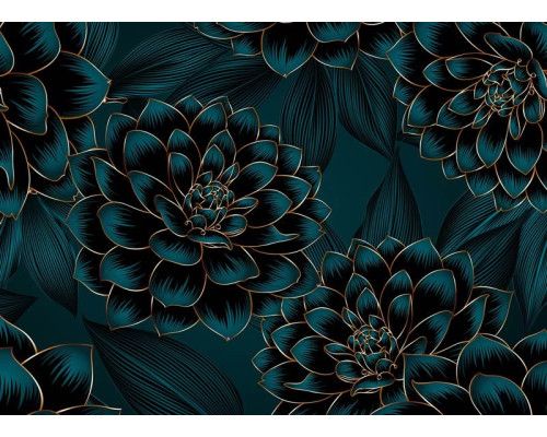 Fotobehang met prachtige dahlia’s en gouden accenten, perfect voor een elegante en luxueuze uitstraling.