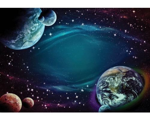 Fotobehang van de kosmos met de planeet aarde, ruimte thema.